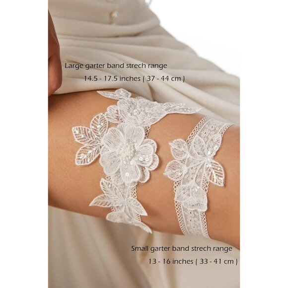 🆕Women White 2 Pieces Garter Set for Bride with Stretchy Soft Lace Band - Picture 3 of 5